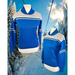 Vintage 80s 90s Tyrolia Scan Gray Blue Ski Sweater Size S